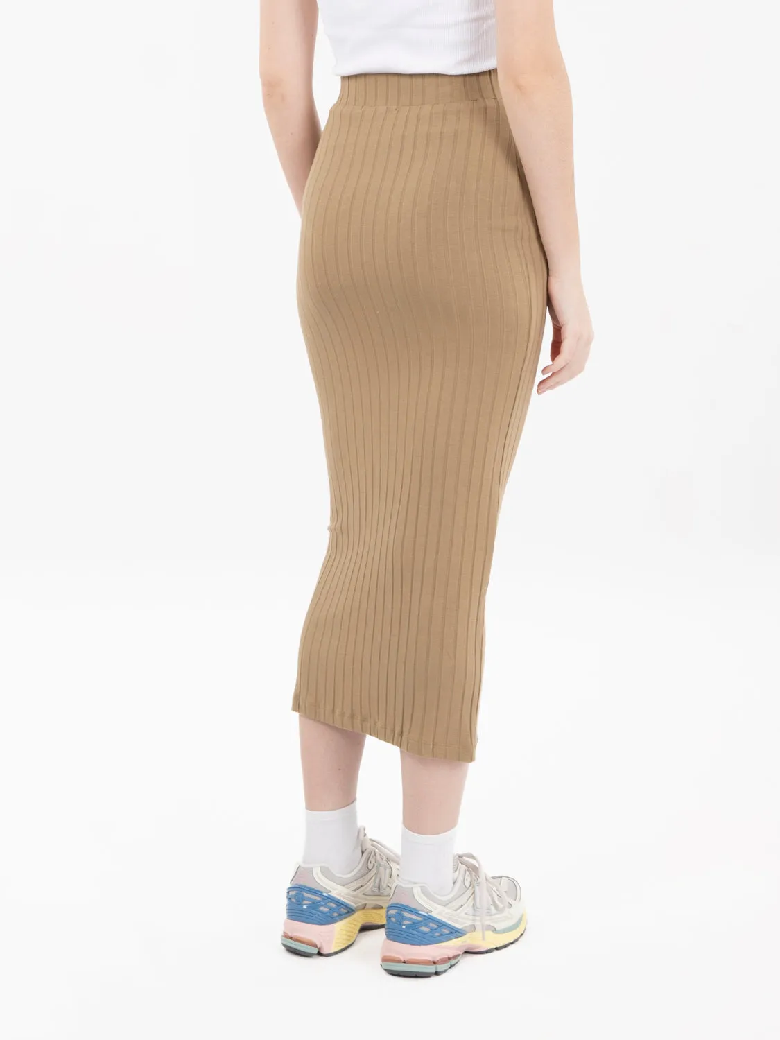 Gonna midi a costine beige