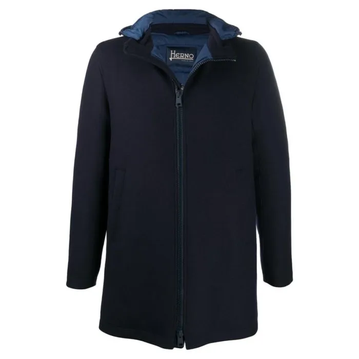 Herno Giubbotto In Lana Cappuccio Blu