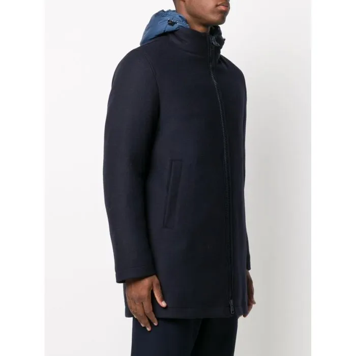 Herno Giubbotto In Lana Cappuccio Blu
