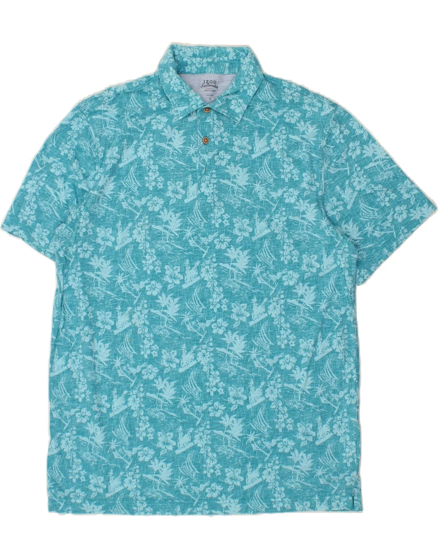 IZOD Mens Salt Water Pullover Shirt Large Blue Floral Hawaiian