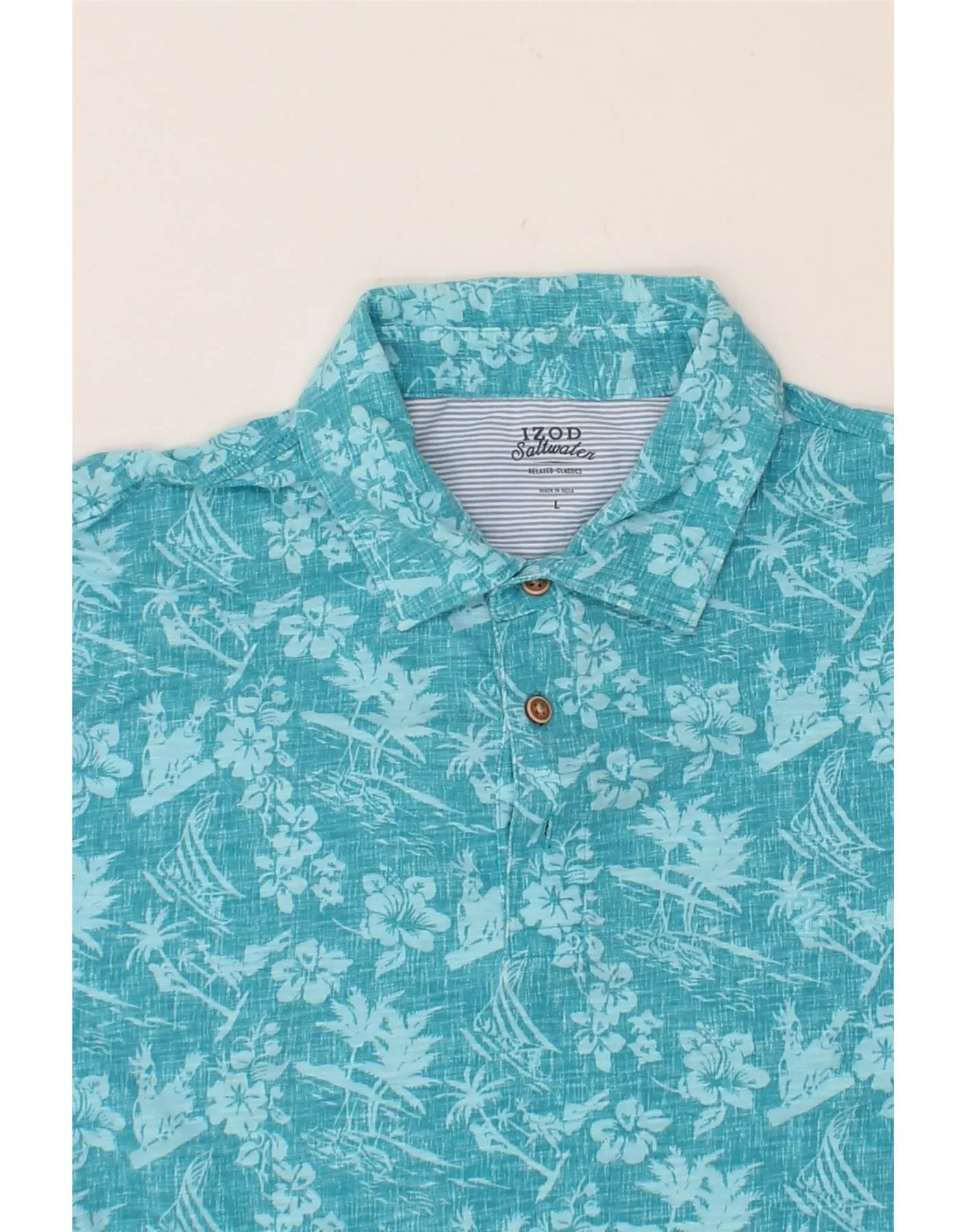 IZOD Mens Salt Water Pullover Shirt Large Blue Floral Hawaiian