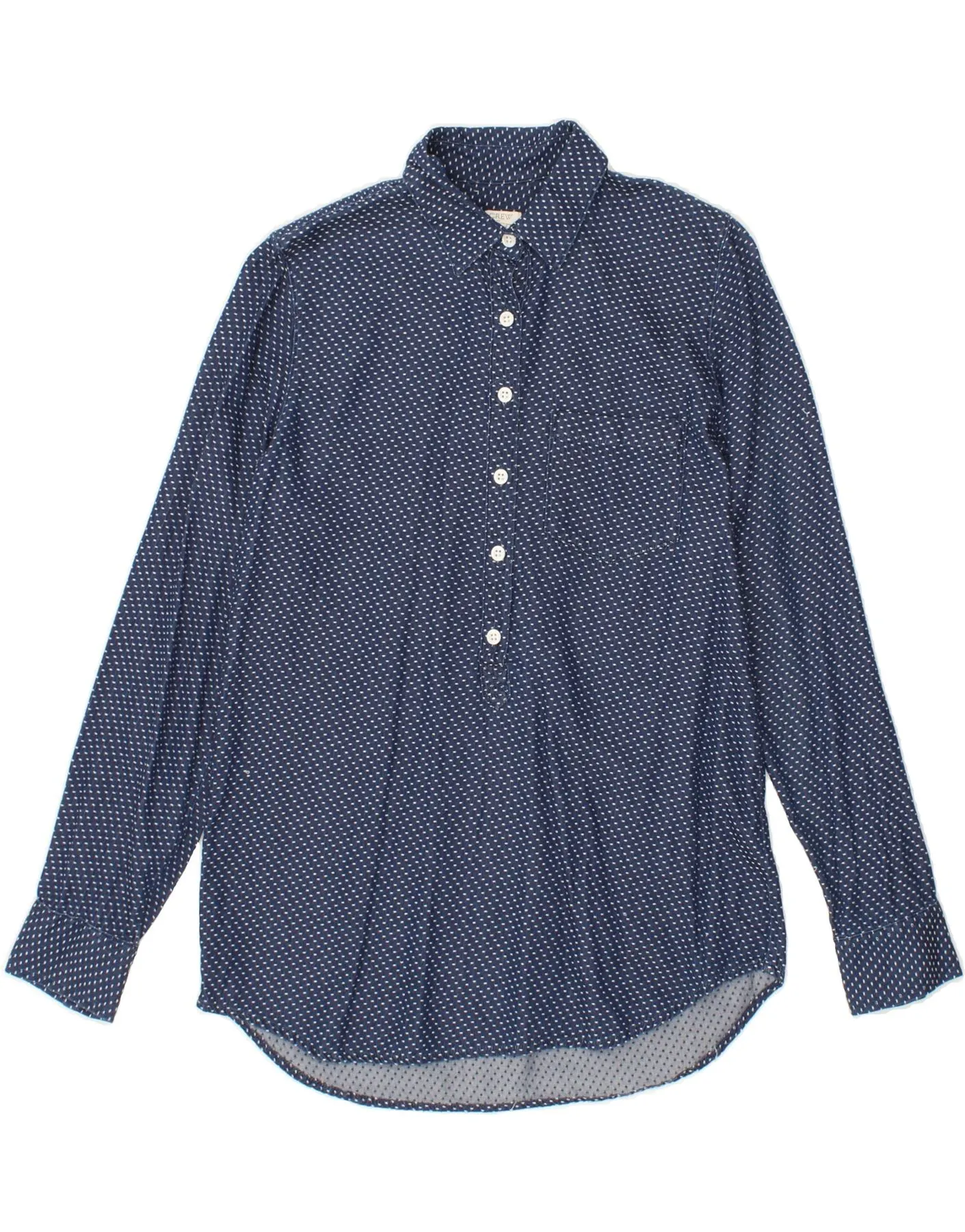 J. CREW Womens Oversized Pullover Shirt UK 6 XS Navy Blue Spotted Cotton