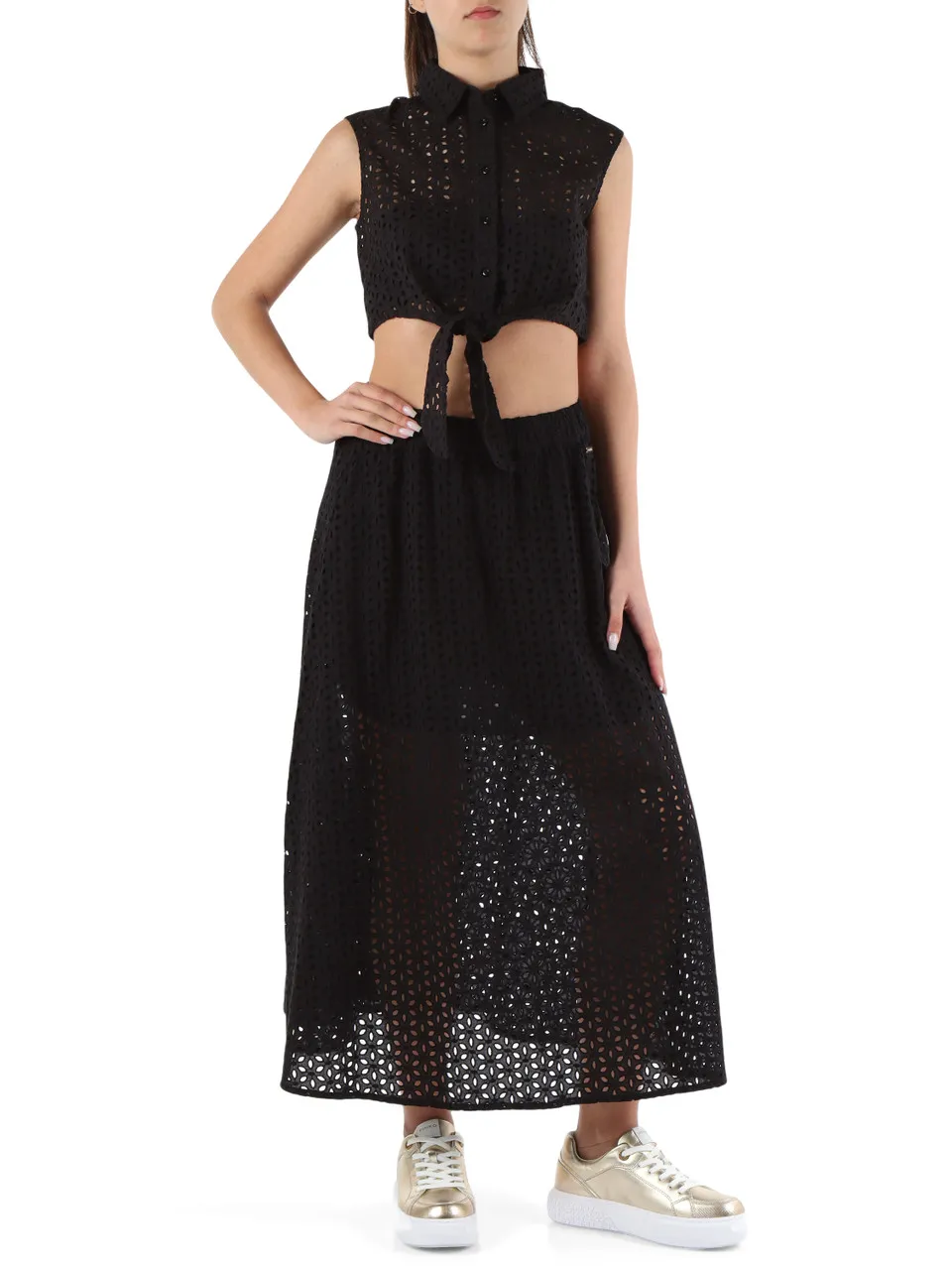 JEANS: Gonna midi in pizzo