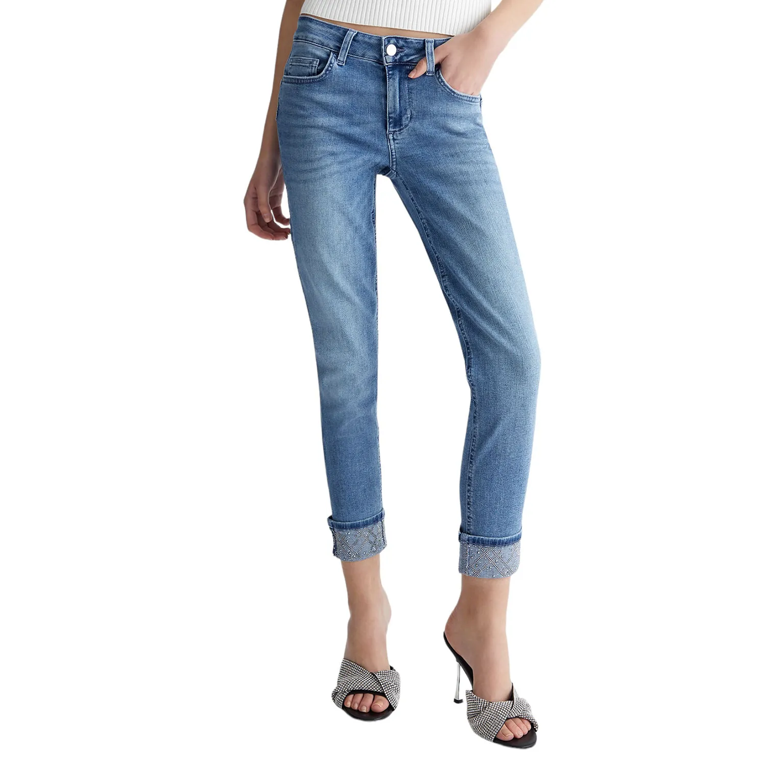 Jeans skinny bottom up con risvolto