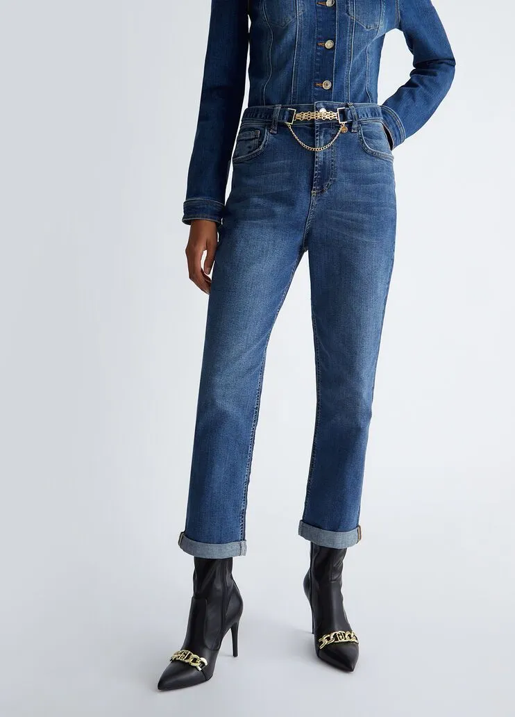 Jeans straight con risvolto liu jo