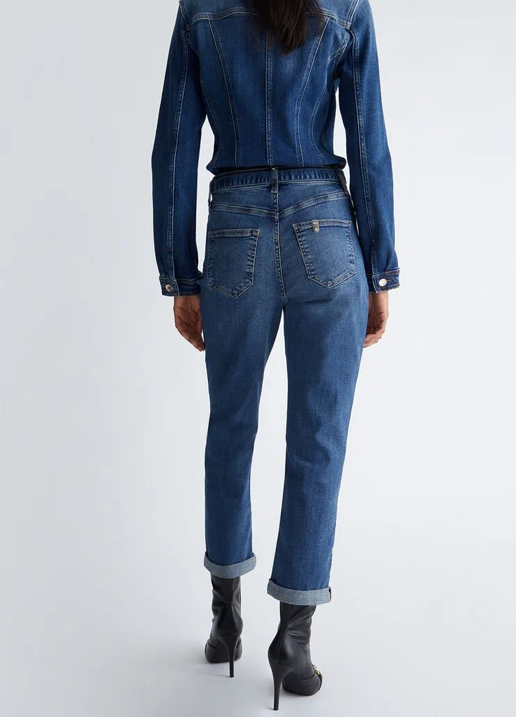 Jeans straight con risvolto liu jo