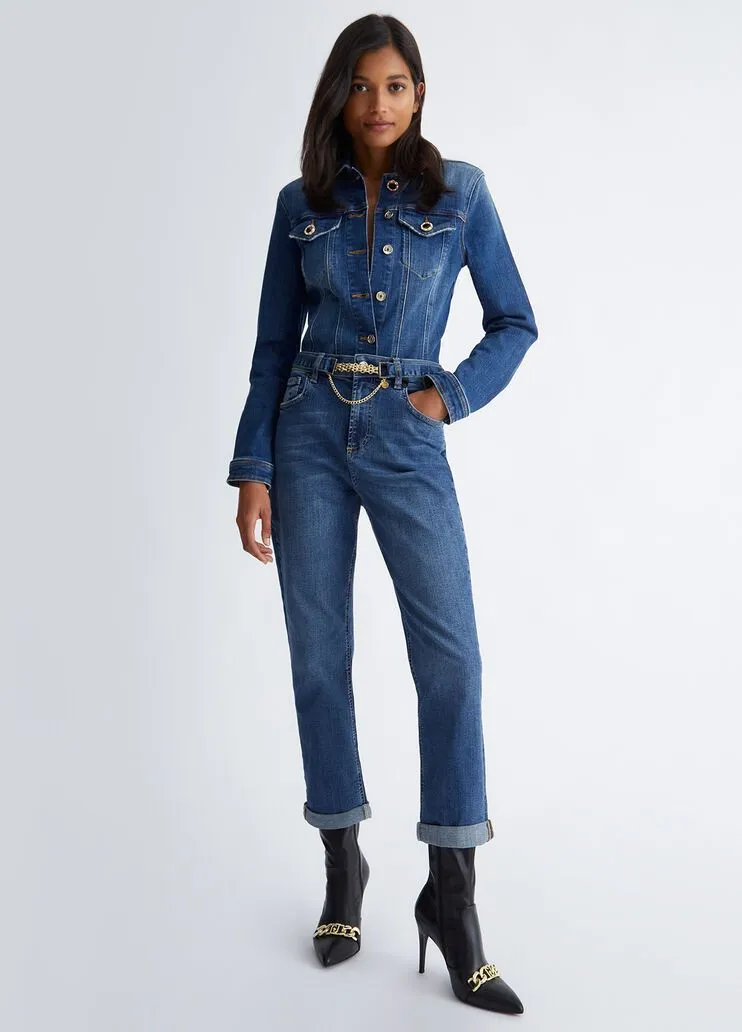 Jeans straight con risvolto liu jo