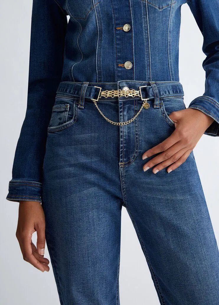 Jeans straight con risvolto liu jo