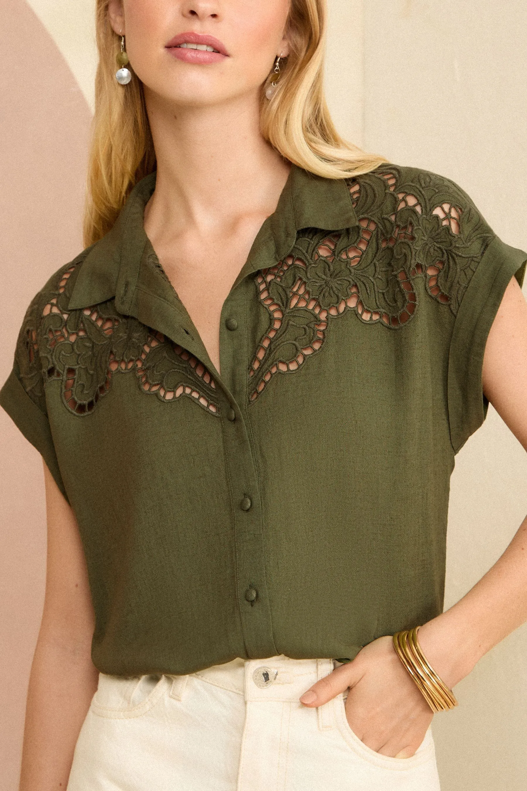 Love & Roses - Camicia multitasche con risvolto sulle maniche