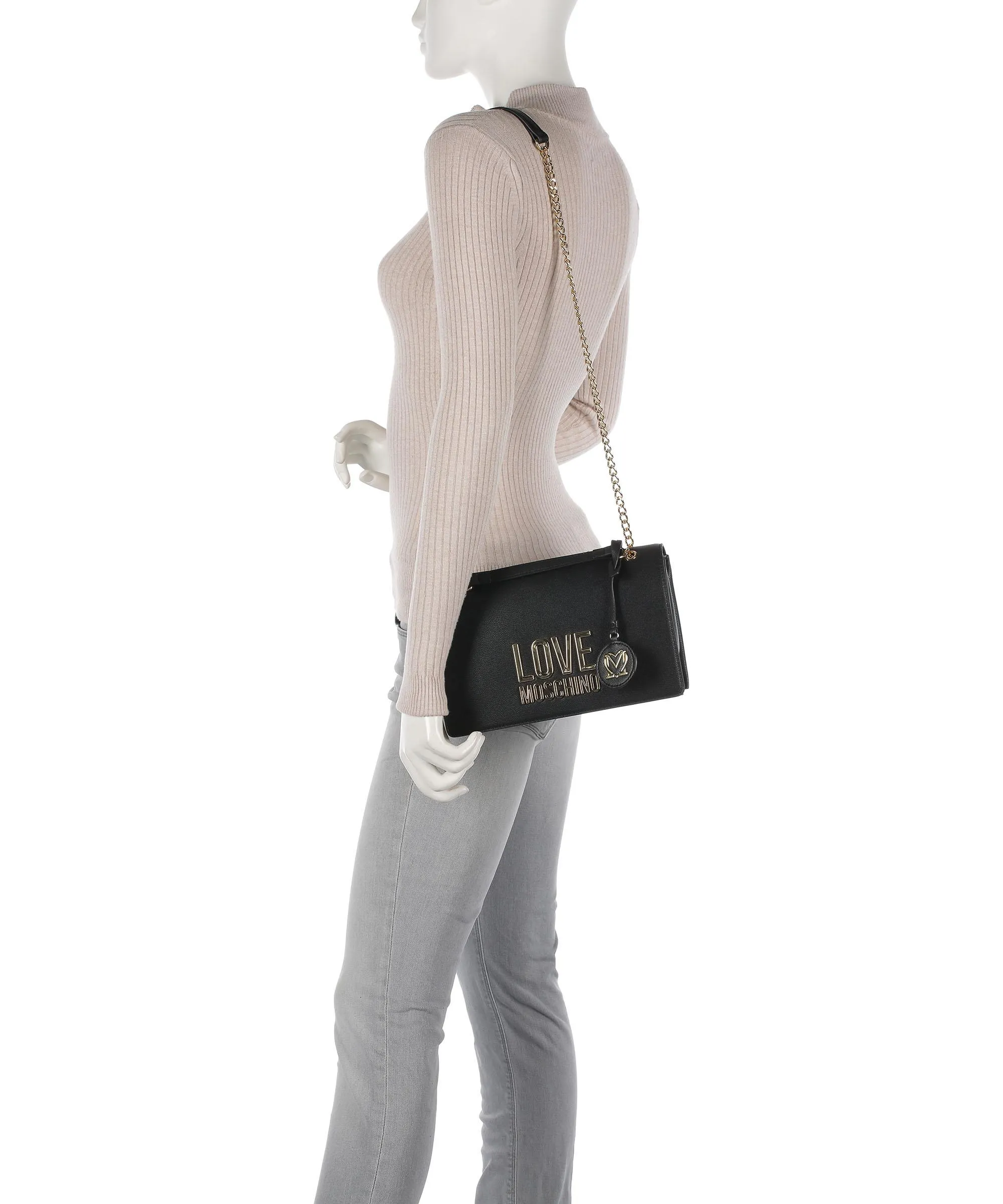  Love Moschino Love Lettering Borsa a spalla pelle sintetica nero  
