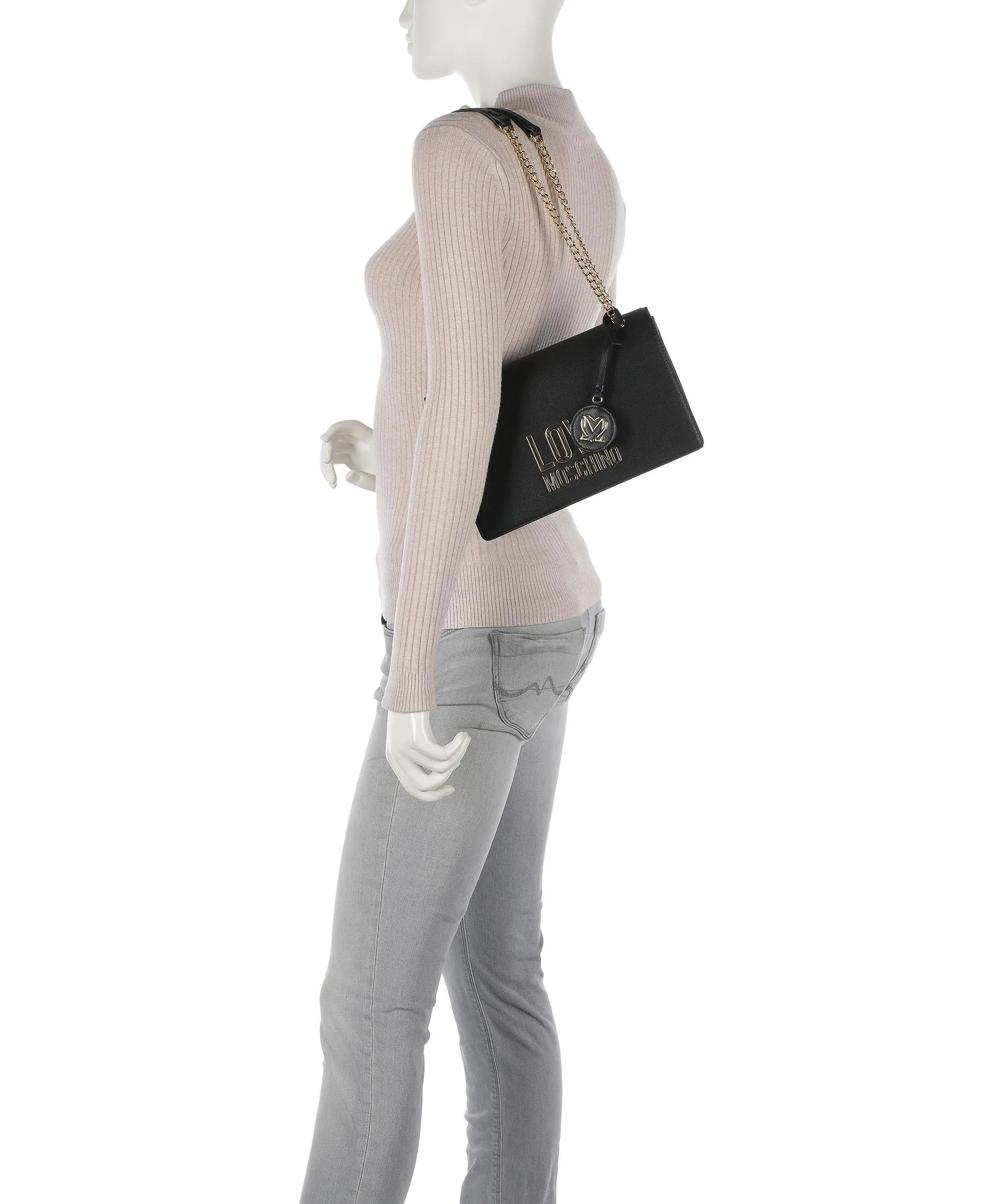  Love Moschino Love Lettering Borsa a spalla pelle sintetica nero  