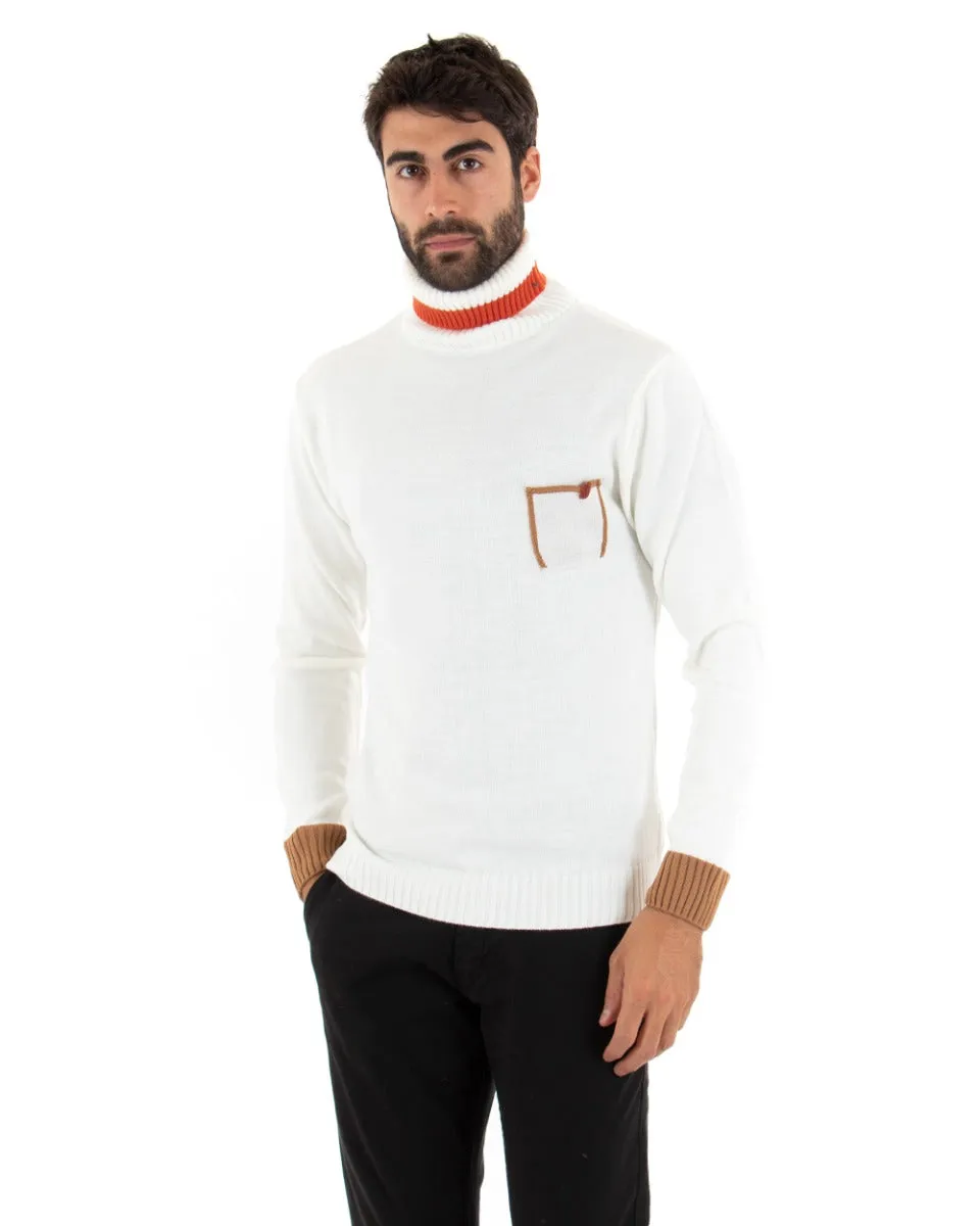 Maglioncino Uomo Collo Alto Bianco Maglia Basic Dolcevita GIOSAL-M2457A