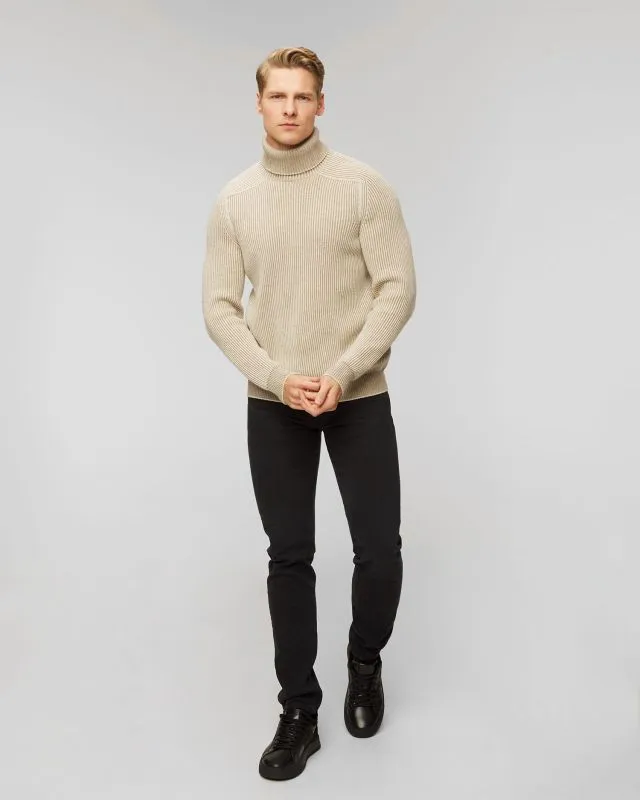 Maglione a collo alto beige reversibile in cashmere da uomo Sease