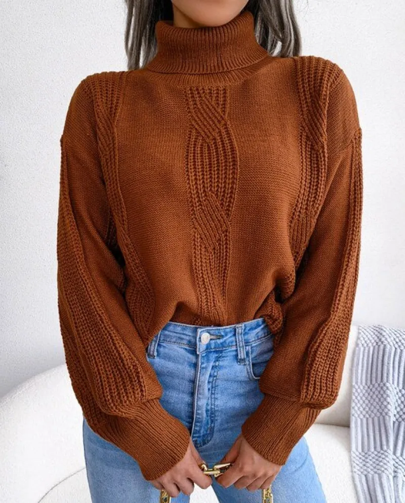 Maglione a tunica a maniche lunghe a collo alto da donna Maglione a tunica a maniche lunghe oversize a collo alto da donna