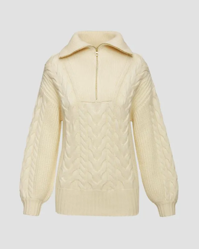 Maglione beige con lana da donna Varley Daria Half Zip Cable