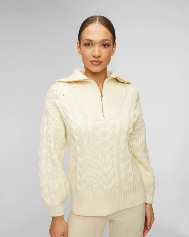 Maglione beige con lana da donna Varley Daria Half Zip Cable