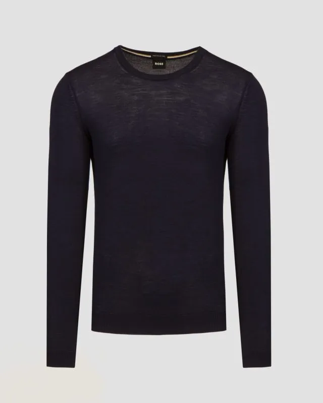 Maglione blu scuro in lana da uomo Hugo Boss Leno-P