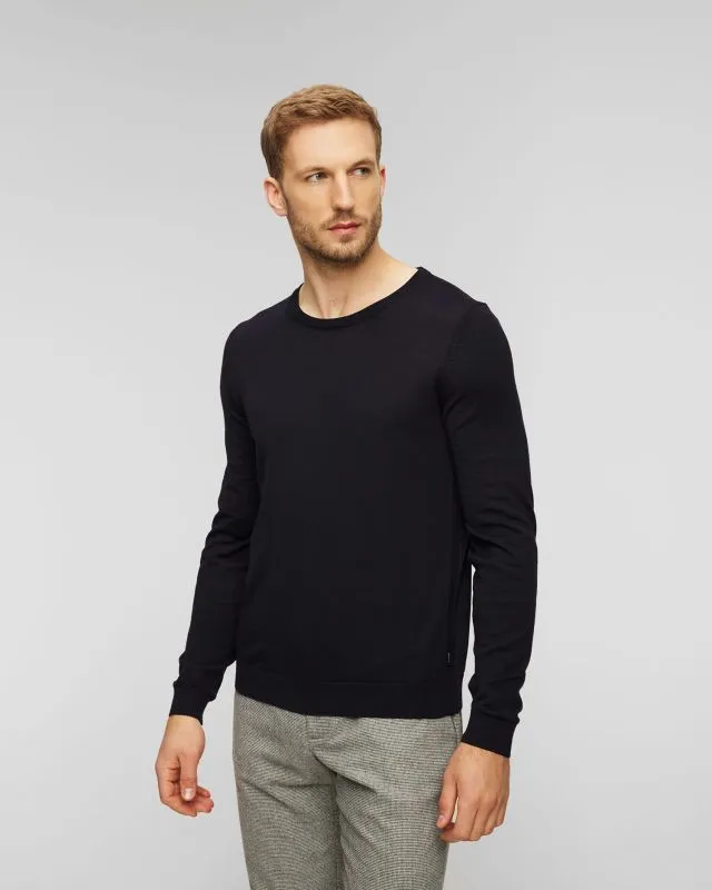 Maglione blu scuro in lana da uomo Hugo Boss Leno-P