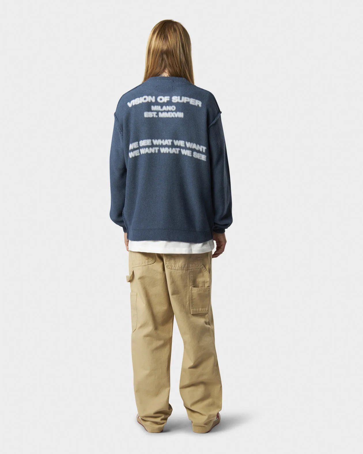MAGLIONE BLU STAMPA BIANCA VOS MILANO E LOGO