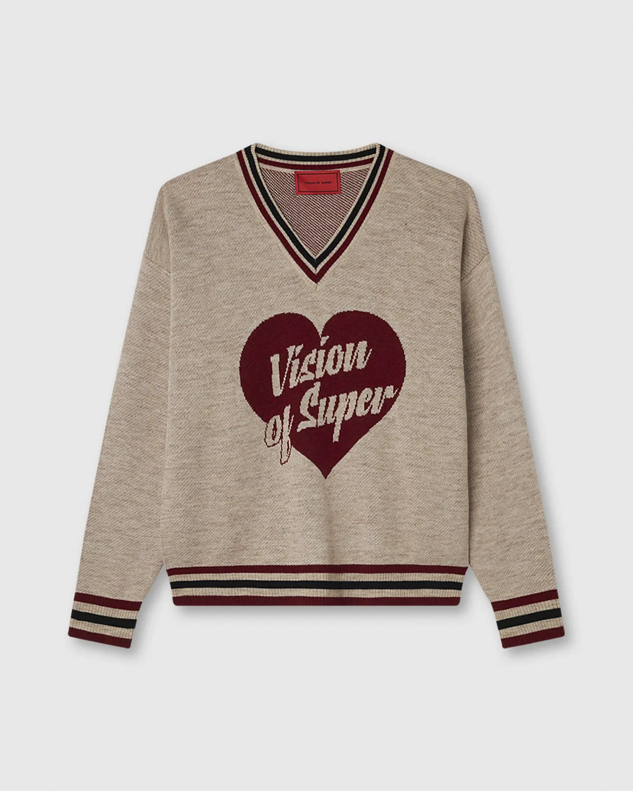 MAGLIONE COLLEGE SABBIA CON CUORE VOS ROSSO
