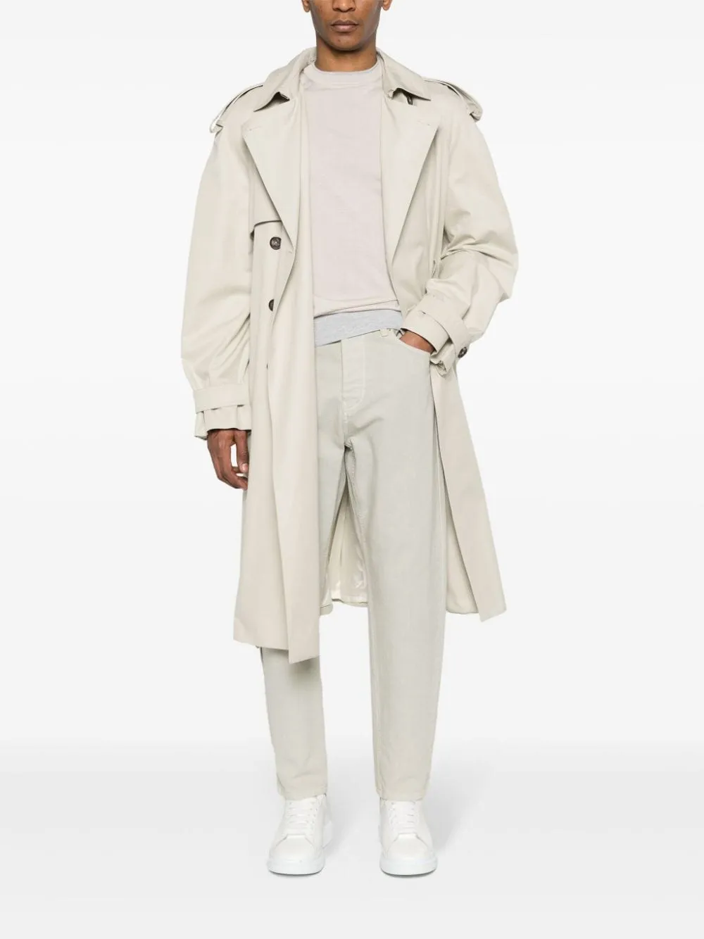 Maglione con bordi a contrasto in beige e grigio - uomo