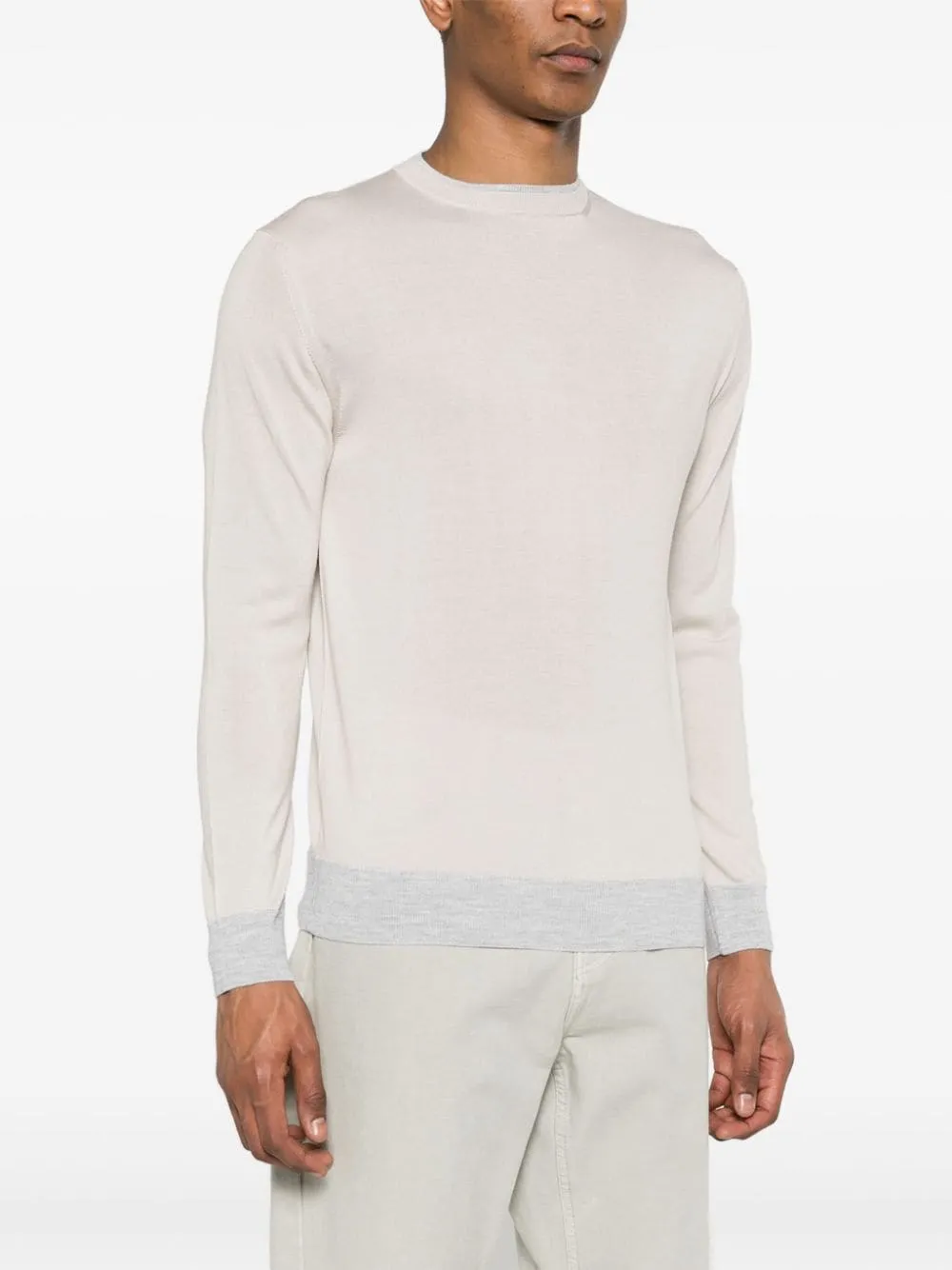 Maglione con bordi a contrasto in beige e grigio - uomo