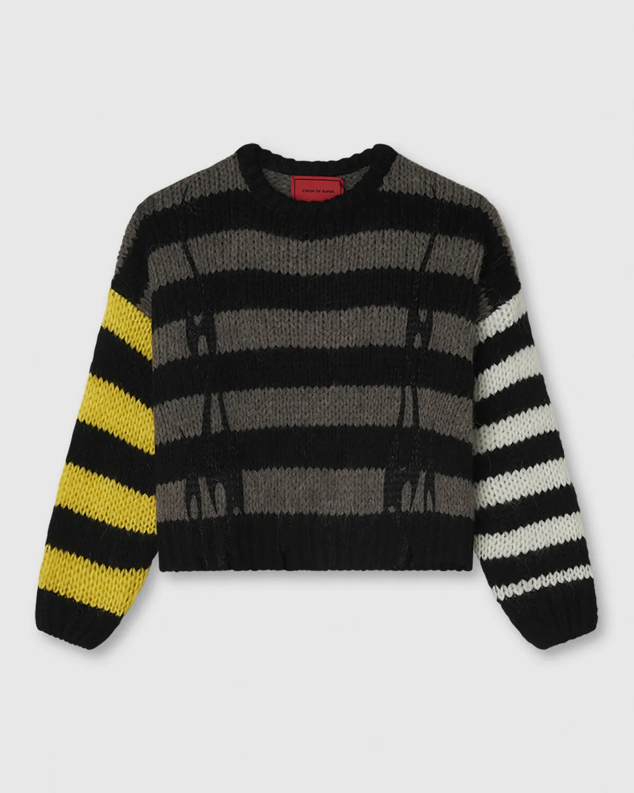 MAGLIONE CON STRISCE IRREGOLARI LOGO STAMPATO E FIAMME