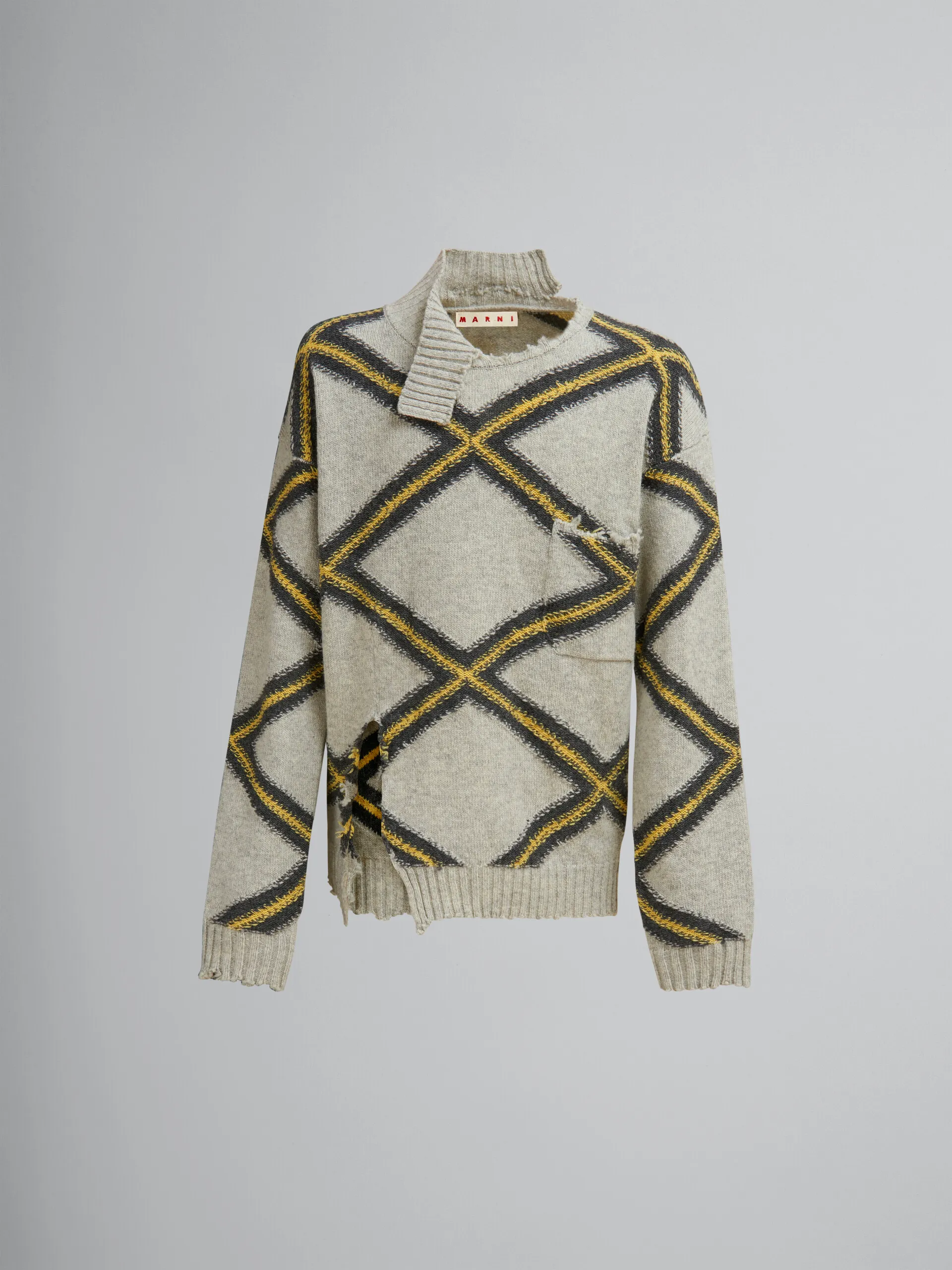 Maglione in ritagli di lana grigia con motivo a rombi
