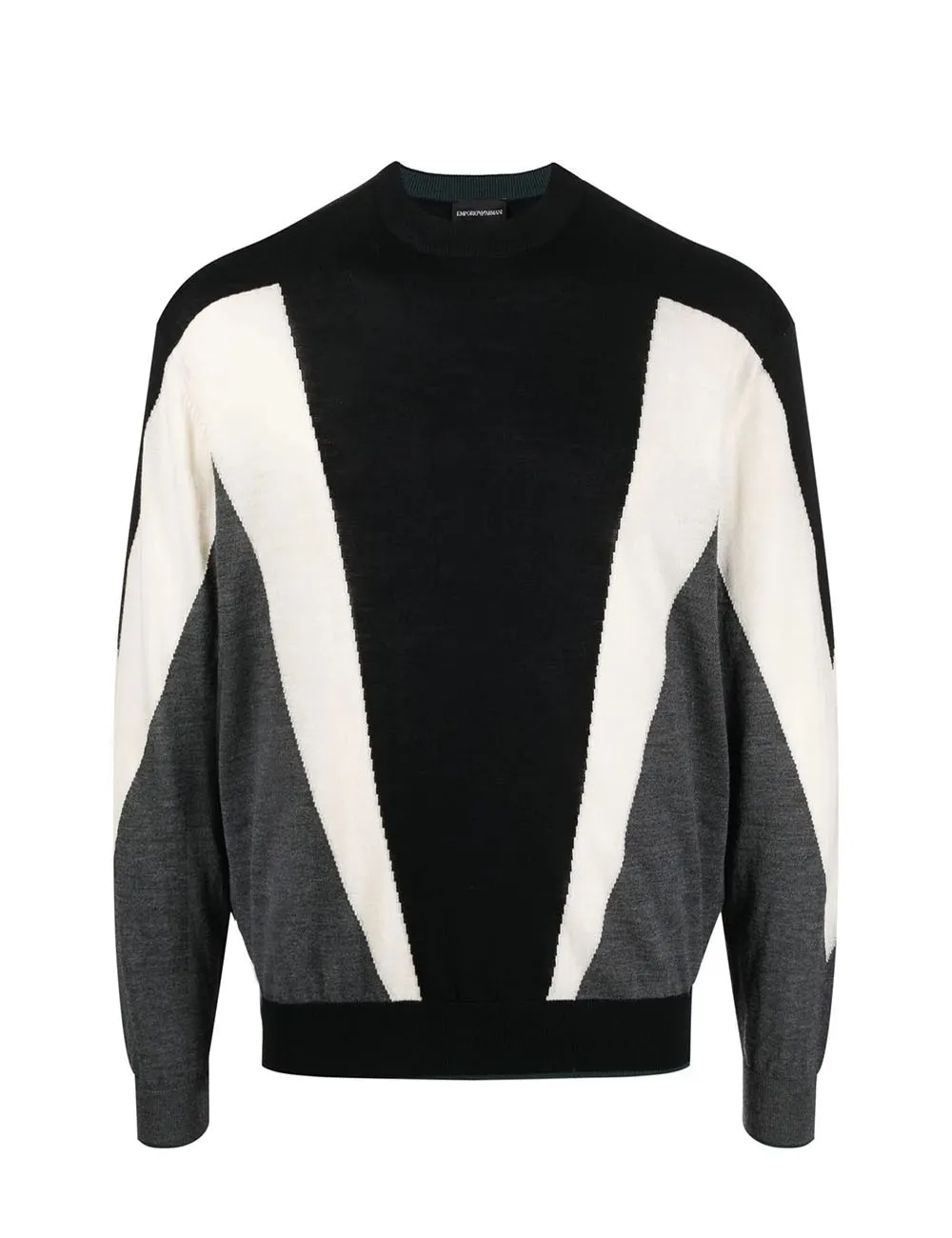 Maglione misto lana vergine a punto pannocchia con intarsio Blu Navy