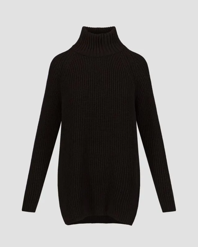 Maglione nero a collo alto in lana da donna Newland Vesta