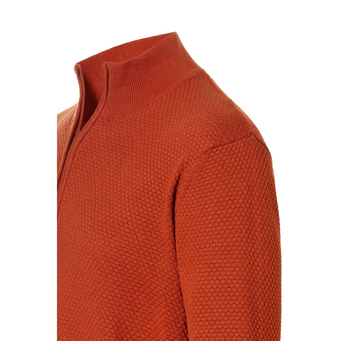 Maglione Pre End in maglia fine con struttura e zip Brique