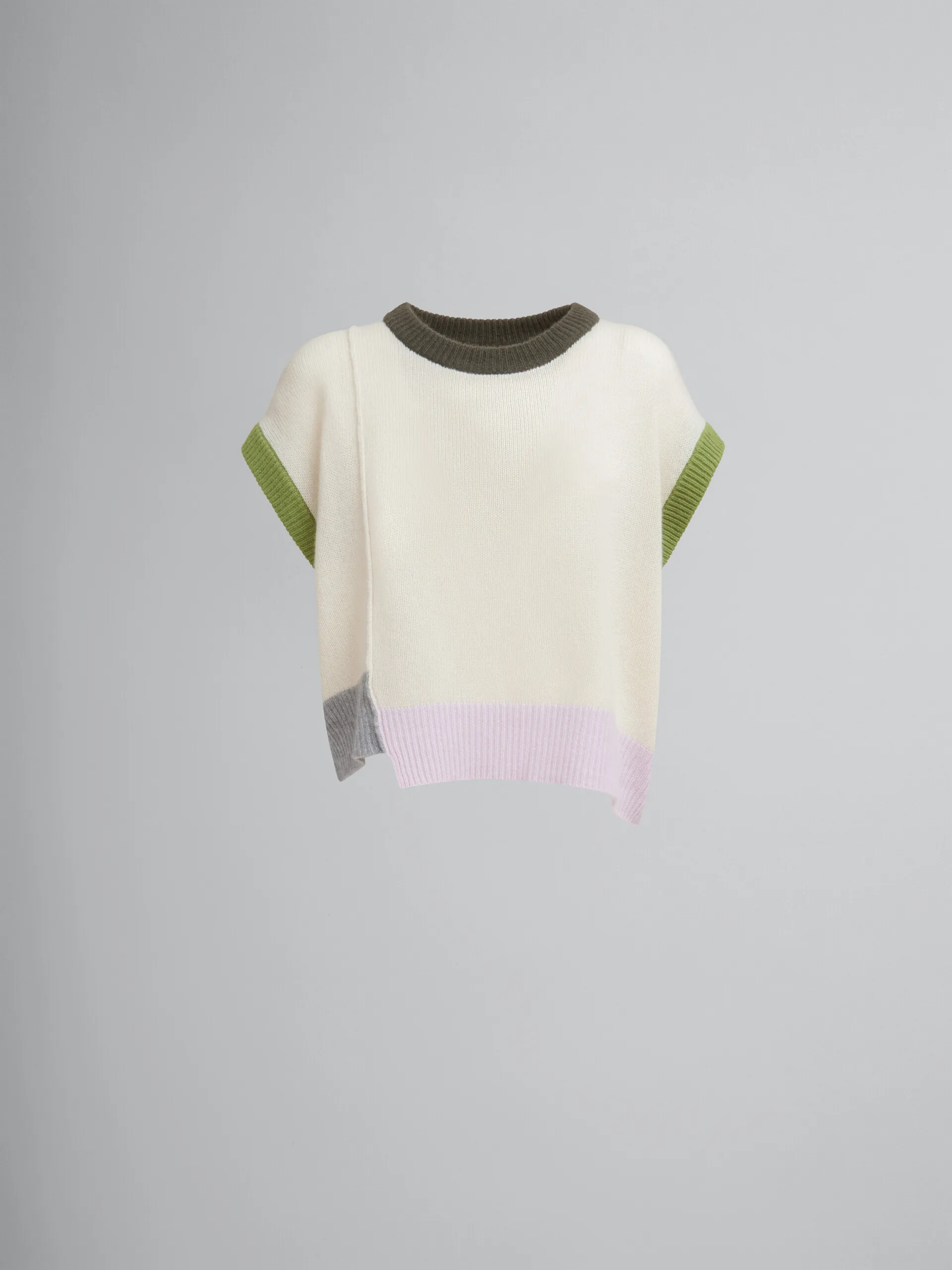 Maglione senza maniche in cashmere bianco color-block