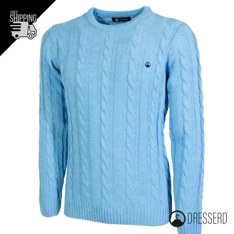 Maglione Uomo con Trecce Dresserd in lana girocollo uomo, Maglie invernali