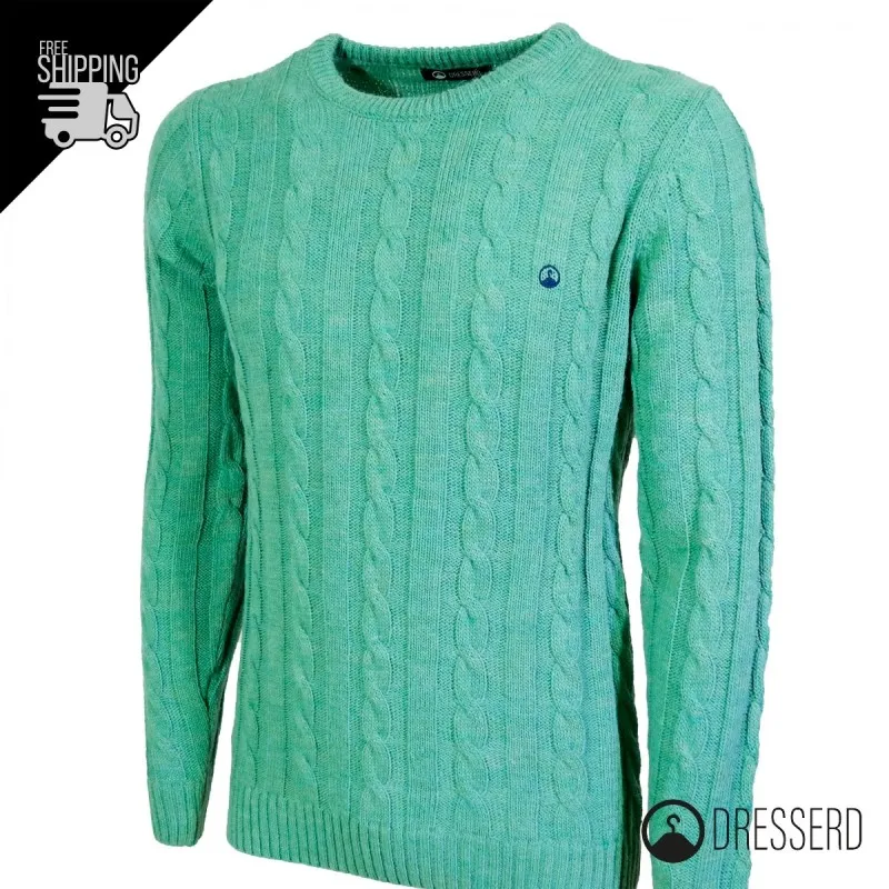 Maglione Uomo con Trecce Dresserd in lana girocollo uomo, Maglie invernali