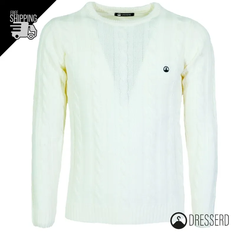 Maglione Uomo con Trecce Dresserd in lana girocollo uomo, Maglie invernali