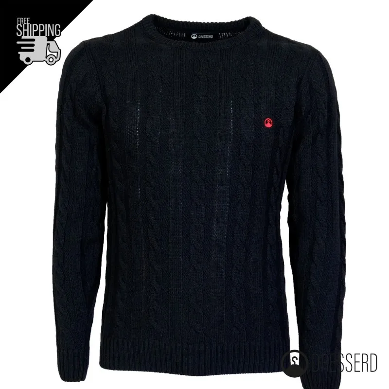 Maglione Uomo con Trecce Dresserd in lana girocollo uomo, Maglie invernali
