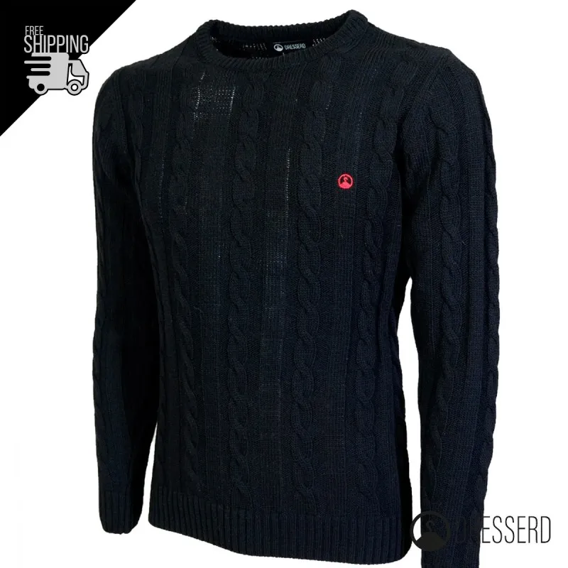 Maglione Uomo con Trecce Dresserd in lana girocollo uomo, Maglie invernali