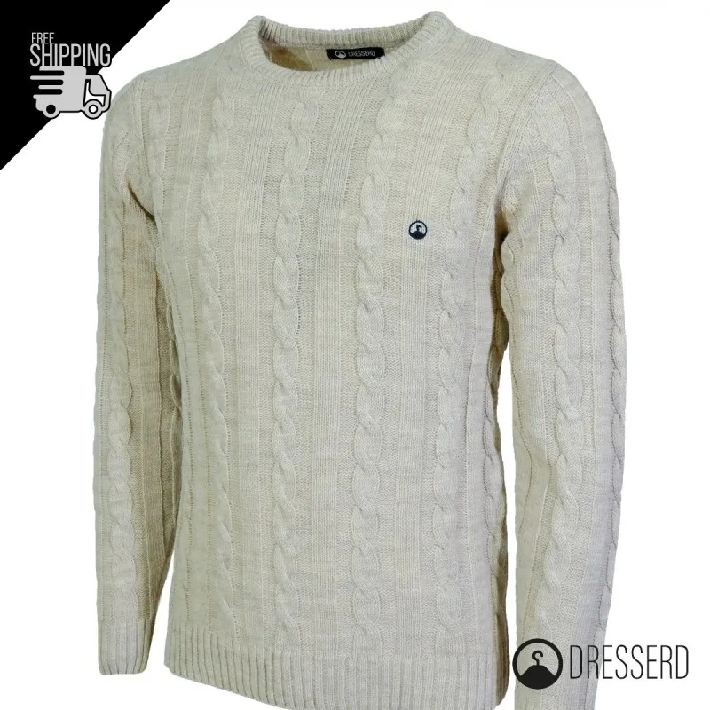 Maglione Uomo con Trecce Dresserd in lana girocollo uomo, Maglie invernali