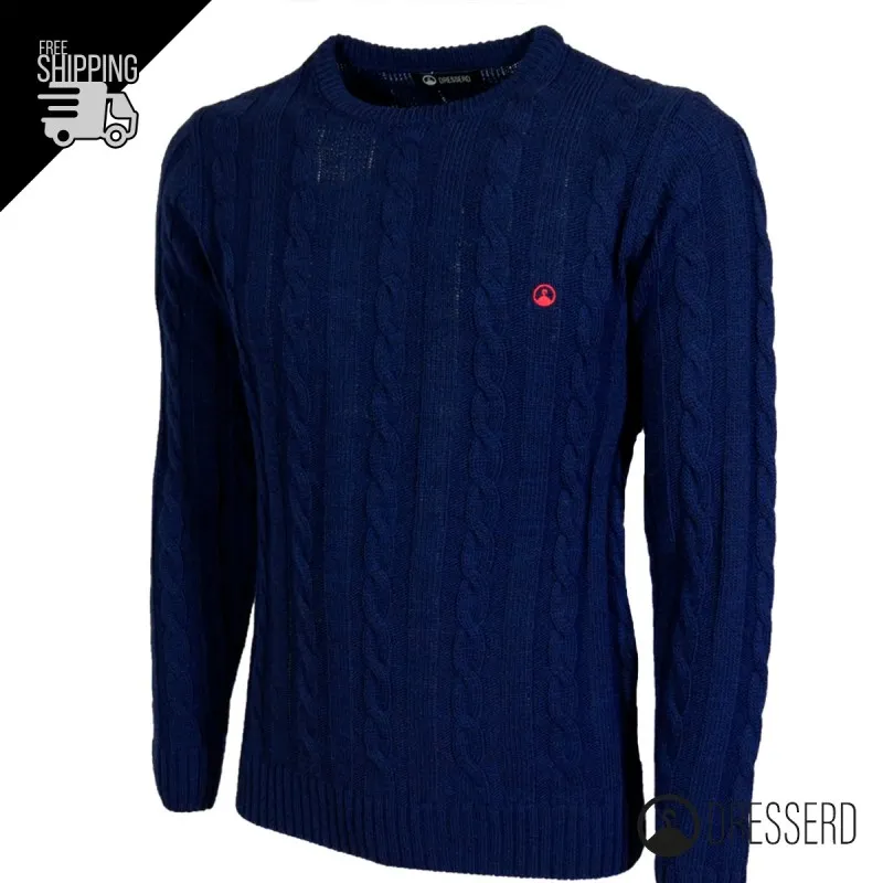 Maglione Uomo con Trecce Dresserd in lana girocollo uomo, Maglie invernali