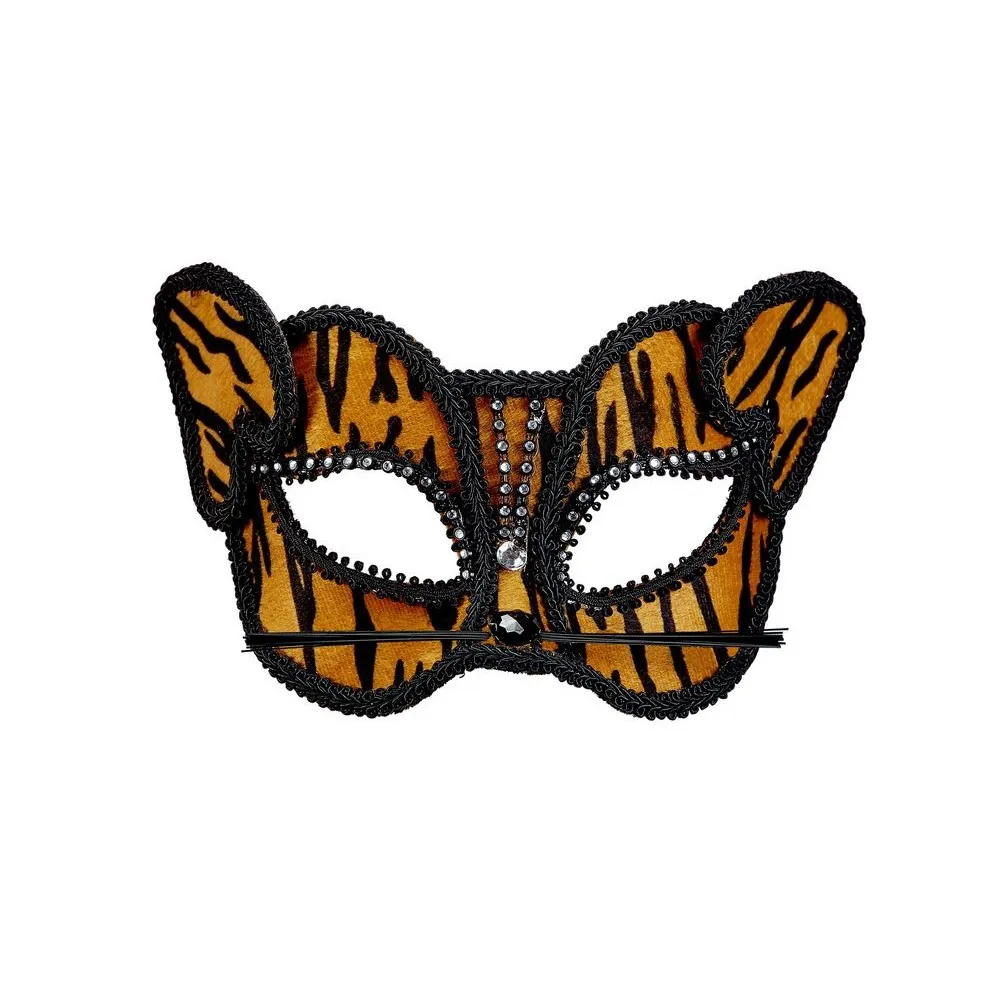 Maschera tigre in velluto con strass, Misura unica