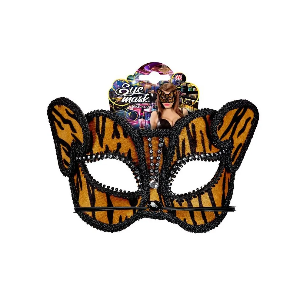 Maschera tigre in velluto con strass, Misura unica