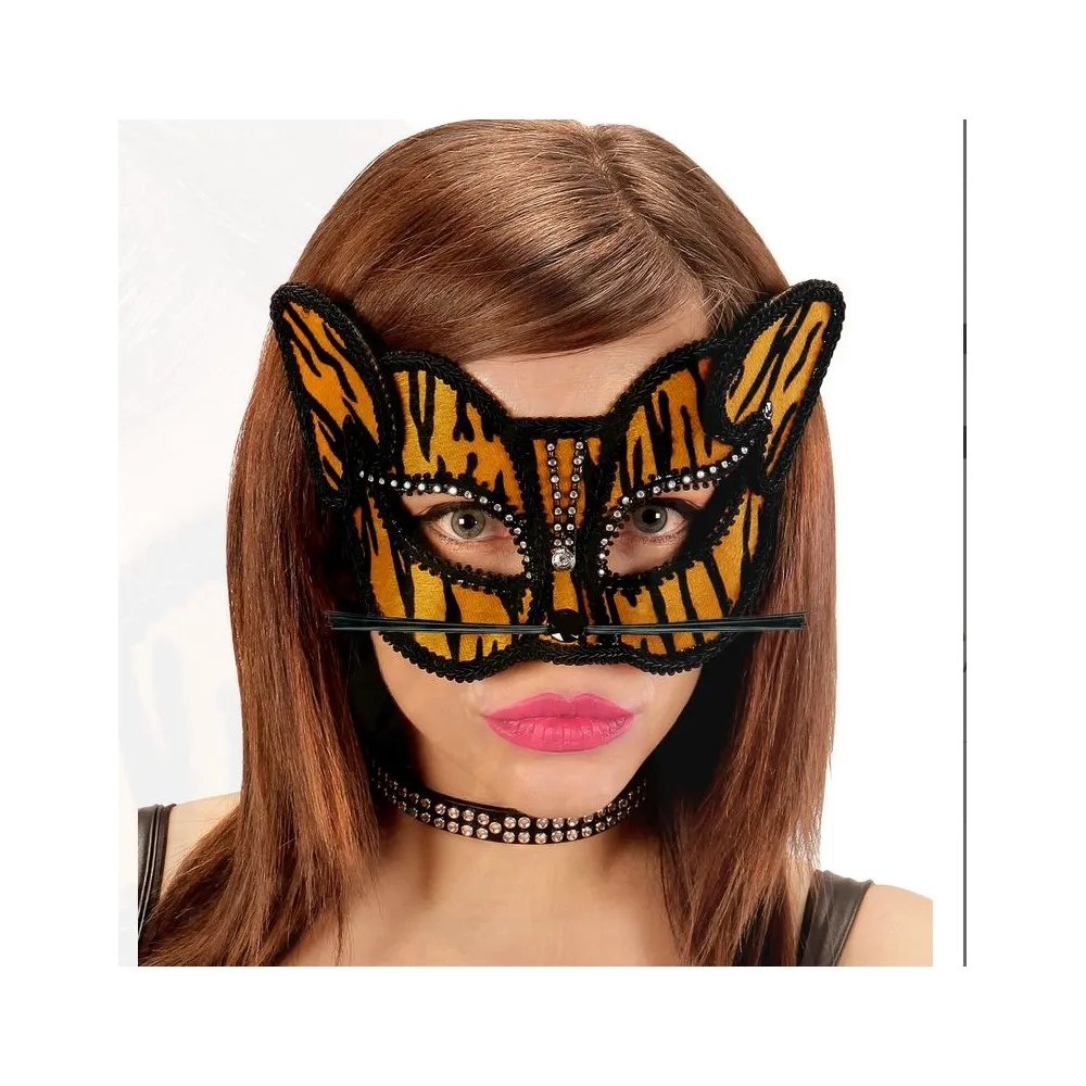 Maschera tigre in velluto con strass, Misura unica