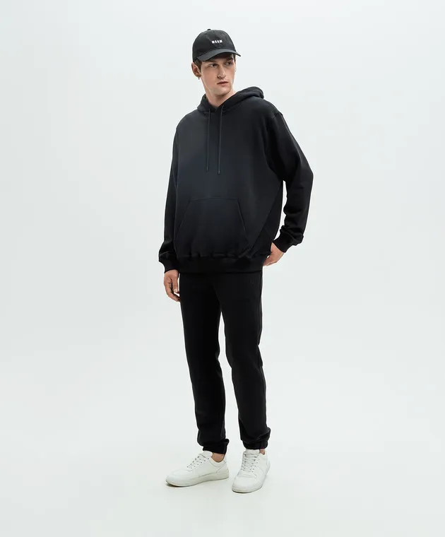 MSGM Felpa nera con cappuccio con logo a contrasto 2000MM535200000