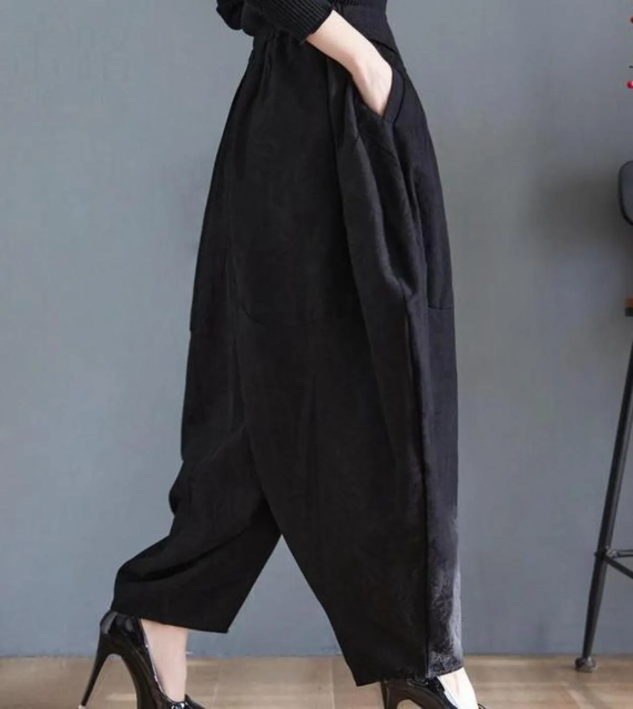 Nuovo arrivo autunno inverno donna cotone jacquard tessuto pantaloni alla caviglia casual pantaloni larghi elastici in vita hare