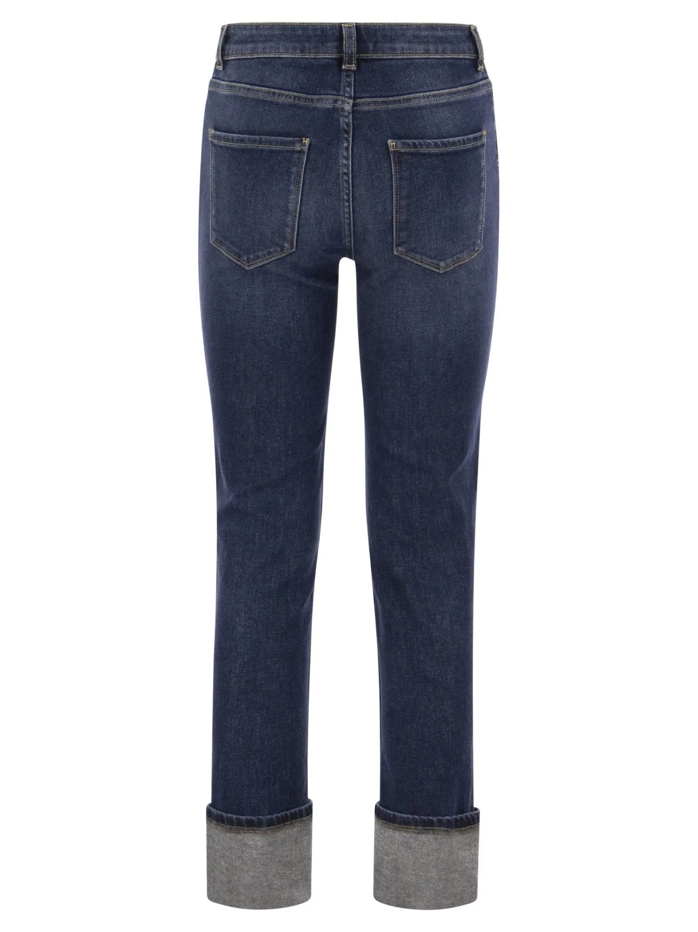 Pantalone in stretch denim con risvolto