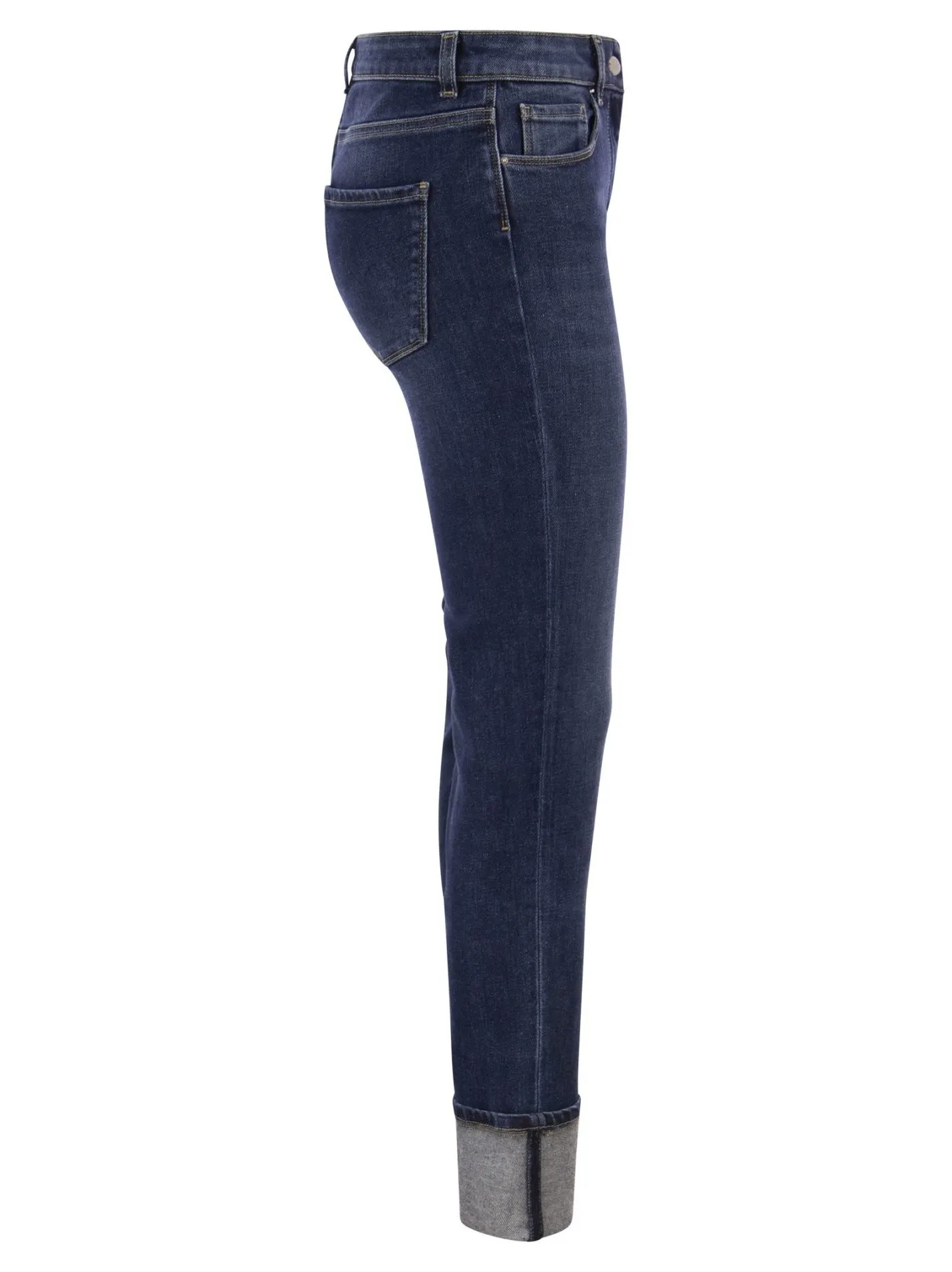 Pantalone in stretch denim con risvolto