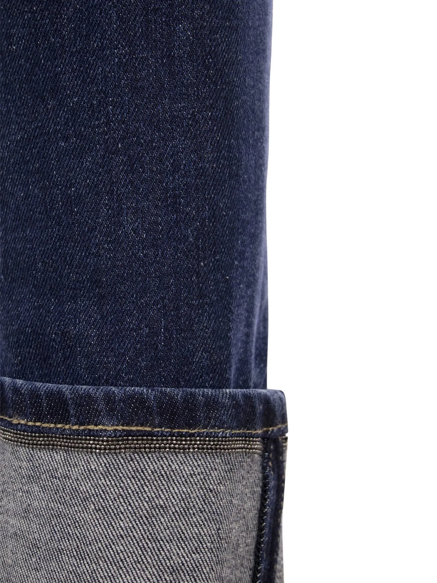 Pantalone in stretch denim con risvolto