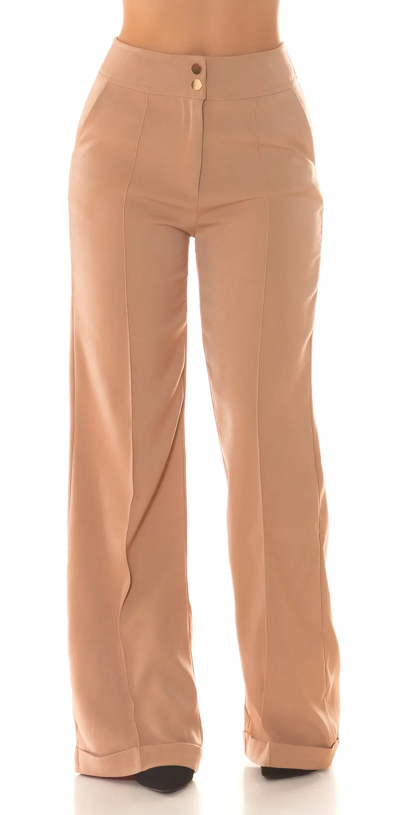 Pantalone larghi a vita alta LE206 cappuccino
