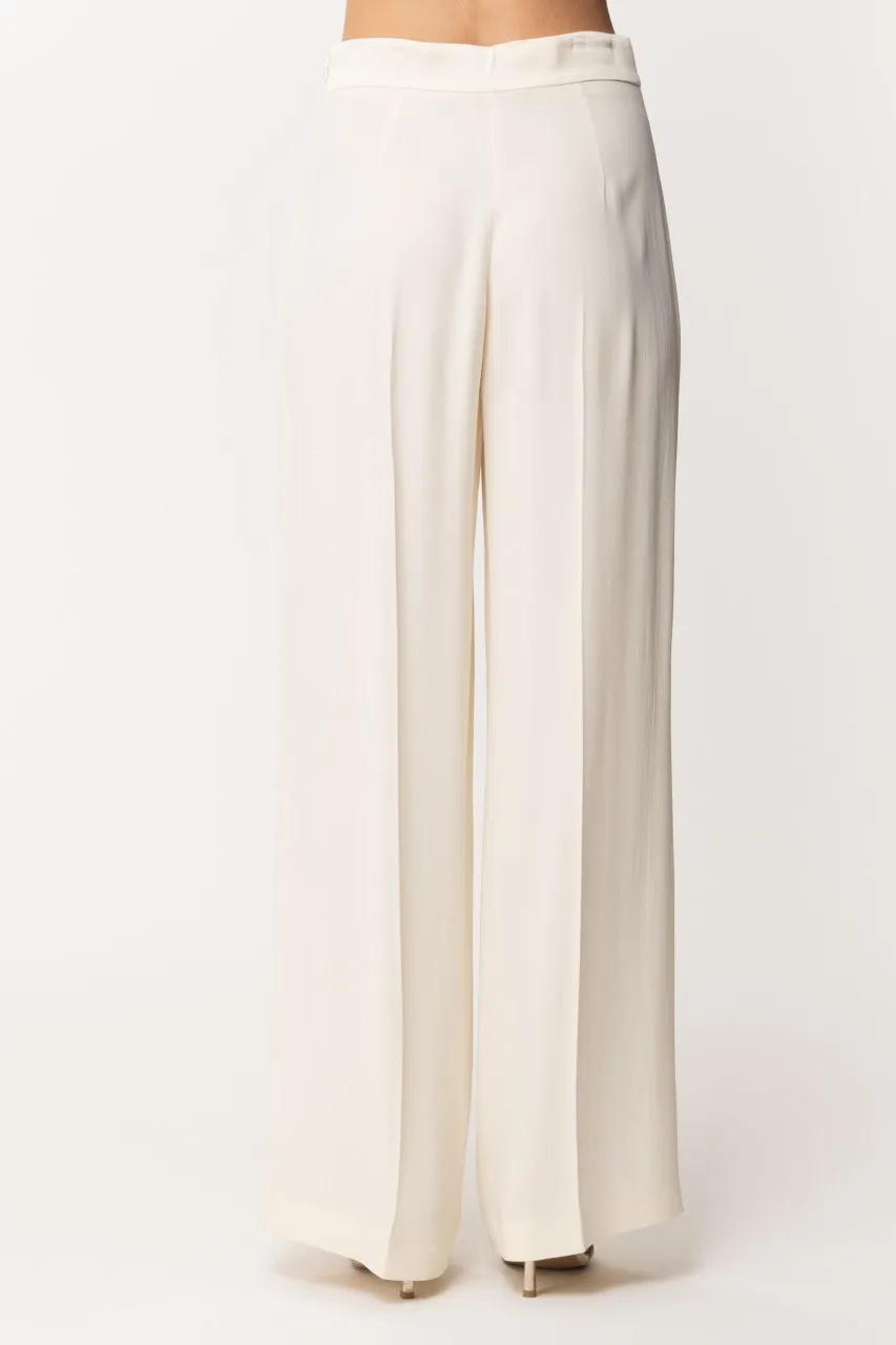 Pantaloni ampi con risvolto in raso Avorio
