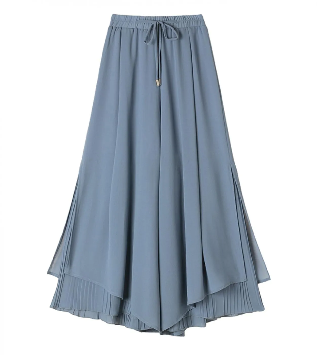 Pantaloni casual a gamba larga in tinta unita Pantaloni elastici a vita alta pieghettati da donna Pantaloni larghi in chiffon fe